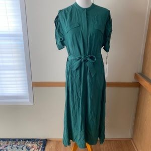 Calvin Klein Button Down Dress Green Tie 8 NWT Midi Modest